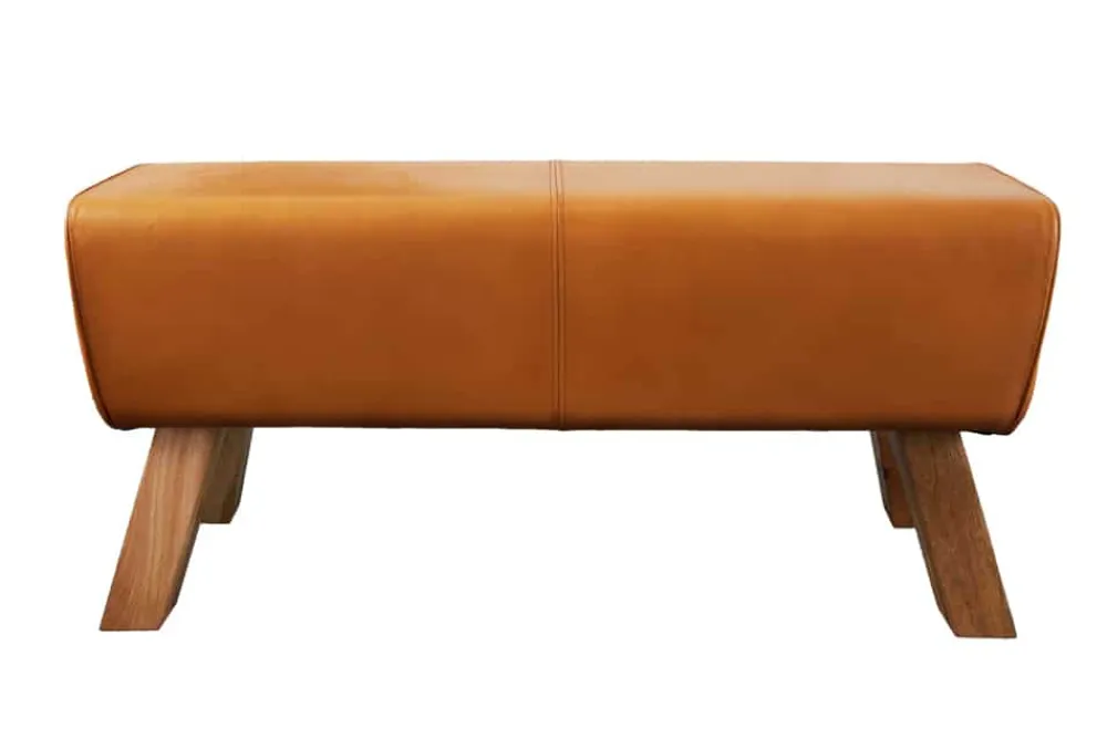 Riess-Ambiente Sitzbänke|Retro Möbel > Design Sitzbank TURNBOCK 100cm cognac Echtleder Mangoholz Retro Sitzhocker