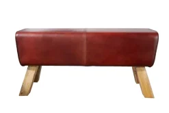 Riess-Ambiente Sitzbänke|Retro Möbel > Design Sitzbank TURNBOCK 100cm coffee Echtleder Mangoholz Retro Sitzhocker