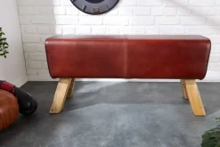 Riess-Ambiente Sitzbänke|Retro Möbel > Design Sitzbank TURNBOCK 100cm coffee Echtleder Mangoholz Retro Sitzhocker