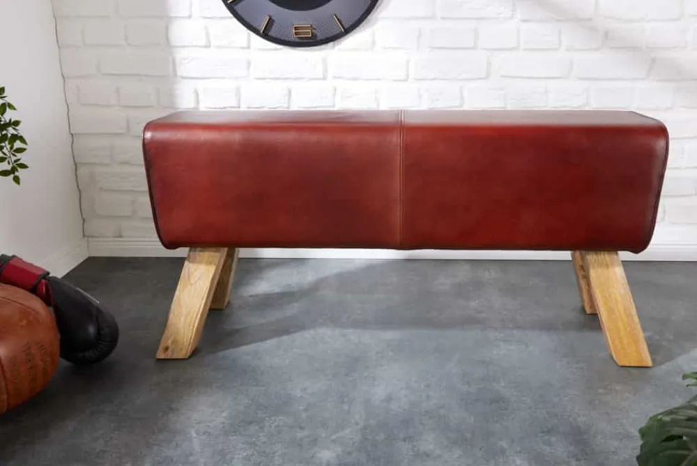 Riess-Ambiente Sitzbänke|Retro Möbel > Design Sitzbank TURNBOCK 100cm coffee Echtleder Mangoholz Retro Sitzhocker