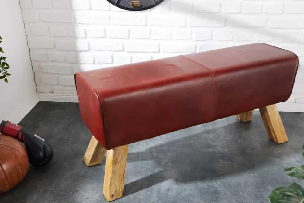 Riess-Ambiente Sitzbänke|Retro Möbel > Design Sitzbank TURNBOCK 100cm coffee Echtleder Mangoholz Retro Sitzhocker
