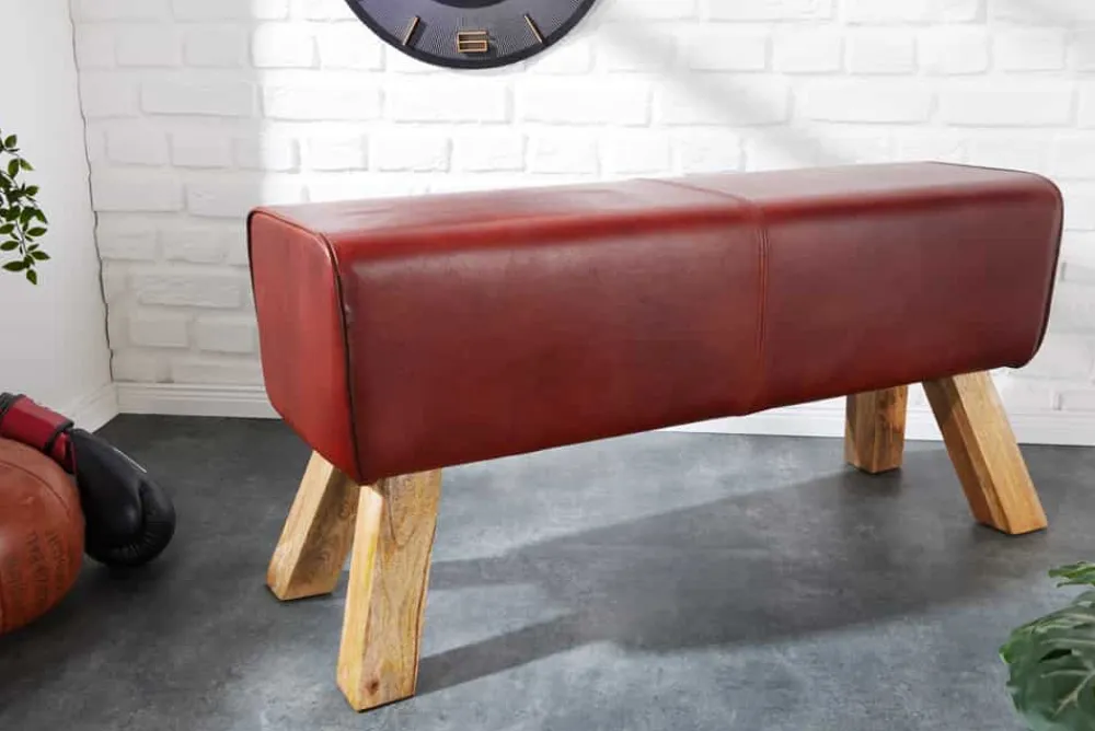Riess-Ambiente Sitzbänke|Retro Möbel > Design Sitzbank TURNBOCK 100cm coffee Echtleder Mangoholz Retro Sitzhocker