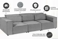 Riess-Ambiente Xxl Sofa|3-Sitzer Sofa > Design 3-Sitzer Sofa BOSSA NOVA 260cm grau Chenille XXL-Couch