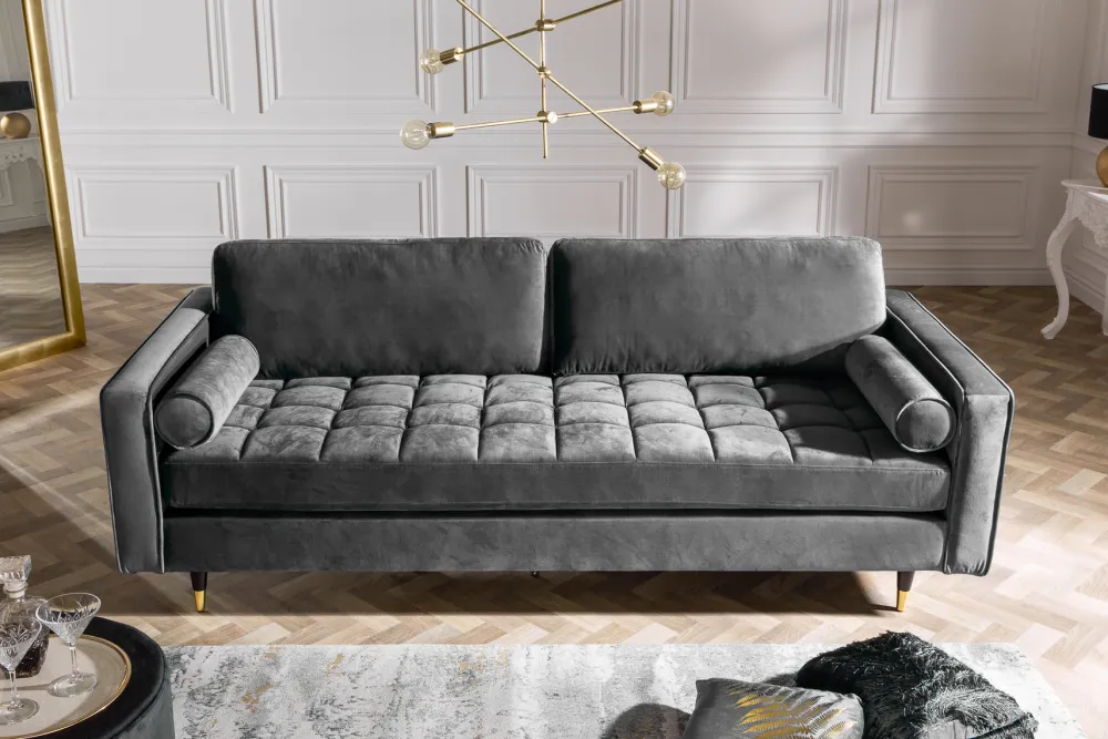 Riess-Ambiente Samt Möbel|3-Sitzer Sofa > Design 3-Sitzer Sofa COZY VELVET 220cm grau Samt Federkern Lounge
