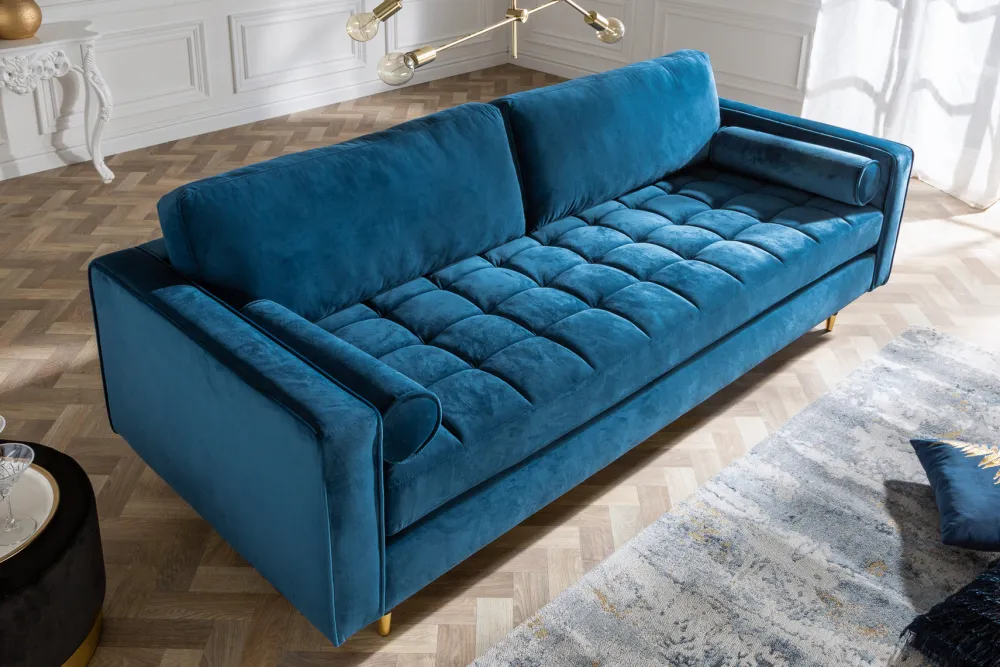 Riess-Ambiente Samt Möbel|3-Sitzer Sofa > Design 3-Sitzer Sofa COZY VELVET 220cm petrol blau Samt Federkern Lounge