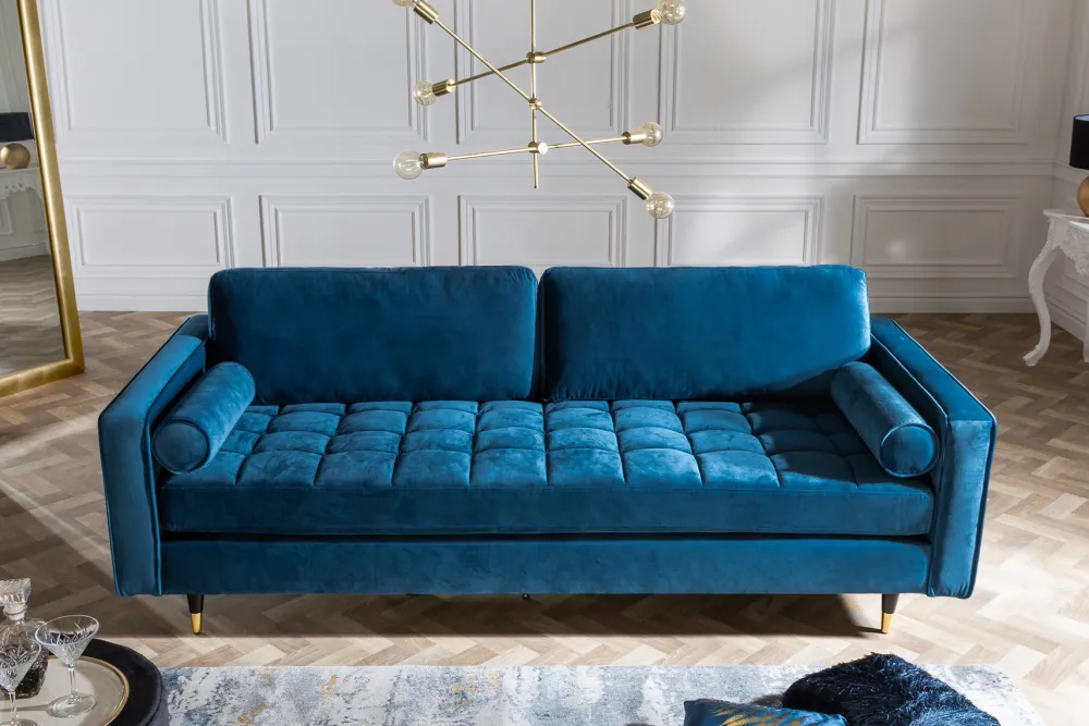 Riess-Ambiente Samt Möbel|3-Sitzer Sofa > Design 3-Sitzer Sofa COZY VELVET 220cm petrol blau Samt Federkern Lounge