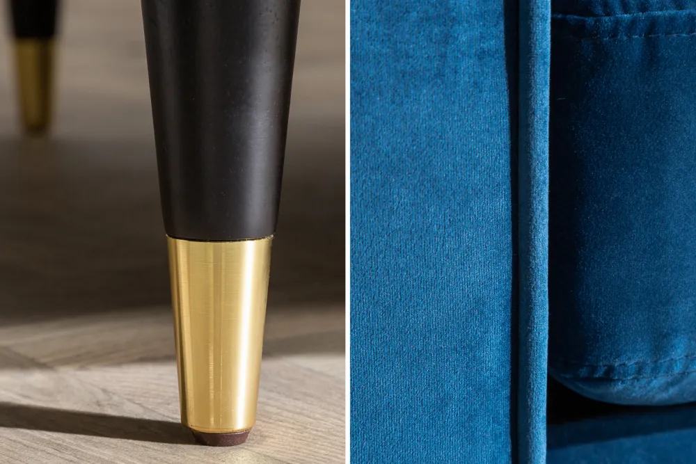 Riess-Ambiente Samt Möbel|3-Sitzer Sofa > Design 3-Sitzer Sofa COZY VELVET 220cm petrol blau Samt Federkern Lounge