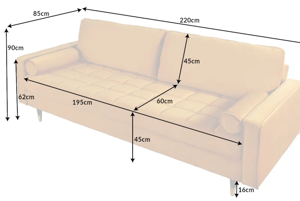 Riess-Ambiente Samt Möbel|3-Sitzer Sofa > Design 3-Sitzer Sofa COZY VELVET 220cm senfgelb Samt Federkern