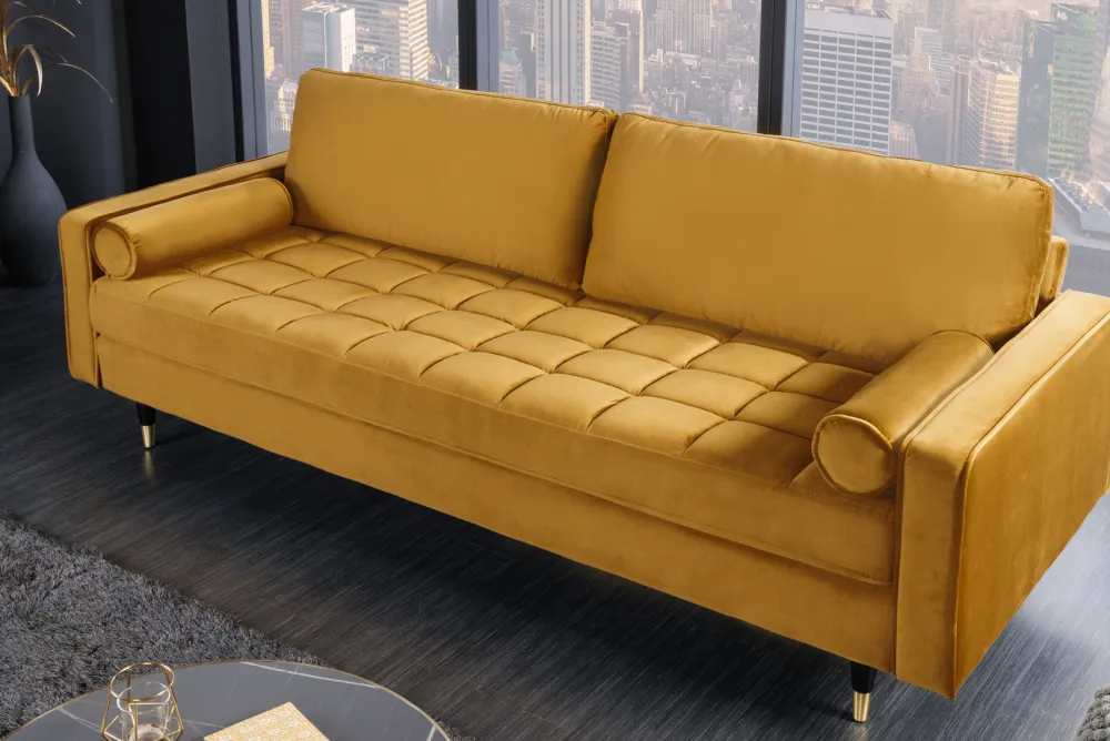 Riess-Ambiente Samt Möbel|3-Sitzer Sofa > Design 3-Sitzer Sofa COZY VELVET 220cm senfgelb Samt Federkern