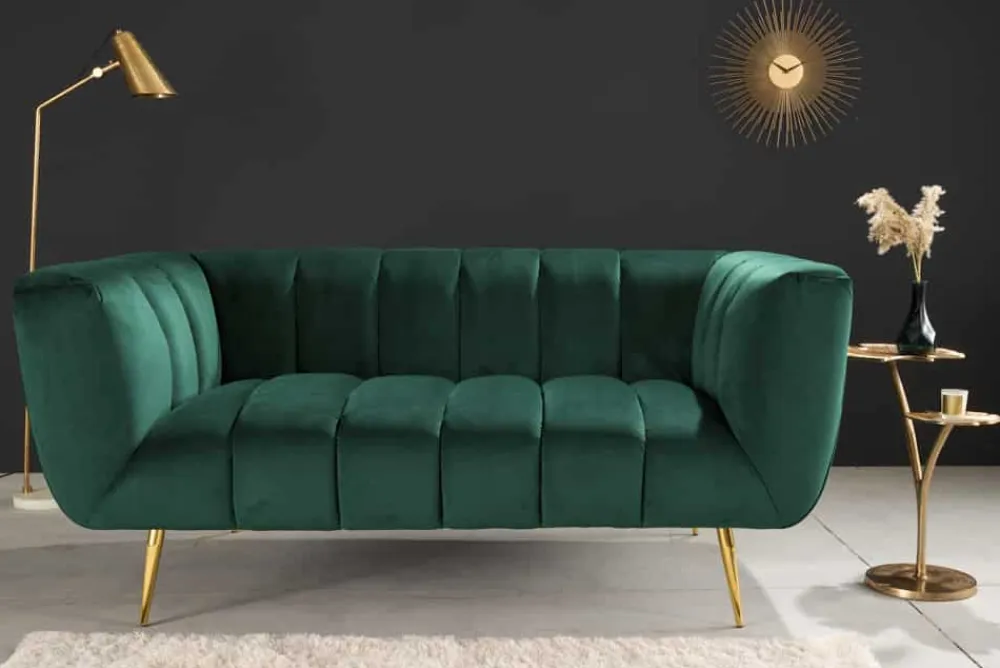 Riess-Ambiente 2-Sitzer Sofa|Goldene Möbel > Design 2-Sitzer Sofa NOBLESSE 165cm smaragdgrün Samt Federkern goldene Metallfüße