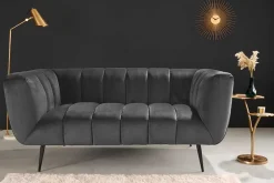 Riess-Ambiente 2-Sitzer Sofa|Goldene Möbel > Design 2-Sitzer Sofa NOBLESSE 165cm grau Samt schwarze Metallfüße Federkern