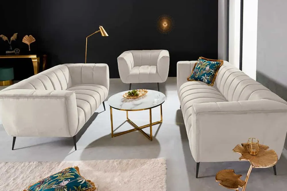 Riess-Ambiente 2-Sitzer Sofa|Retro Möbel > Design 2-Sitzer Sofa NOBLESSE 165cm champagner Samt schwarze Metallfüße Federkern
