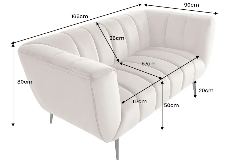 Riess-Ambiente 2-Sitzer Sofa|Retro Möbel > Design 2-Sitzer Sofa NOBLESSE 165cm champagner Samt schwarze Metallfüße Federkern