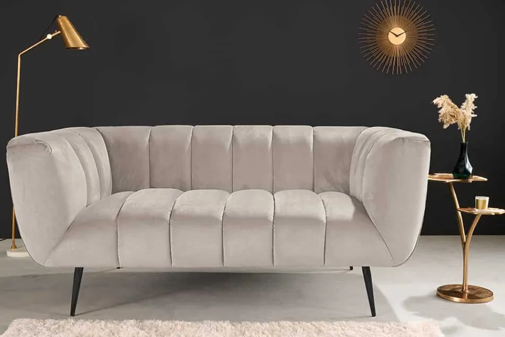 Riess-Ambiente 2-Sitzer Sofa|Retro Möbel > Design 2-Sitzer Sofa NOBLESSE 165cm champagner Samt schwarze Metallfüße Federkern