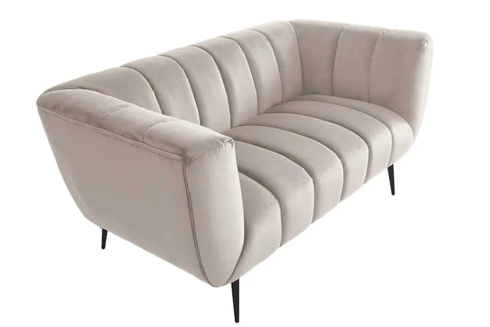 Riess-Ambiente 2-Sitzer Sofa|Retro Möbel > Design 2-Sitzer Sofa NOBLESSE 165cm champagner Samt schwarze Metallfüße Federkern