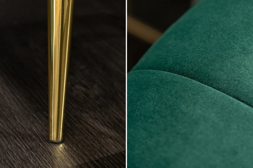 Riess-Ambiente Goldene Möbel|Samt Möbel > Design 3-Sitzer Sofa NOBLESSE 225cm smaragdgrün Samt Federkern goldene Metallfüße