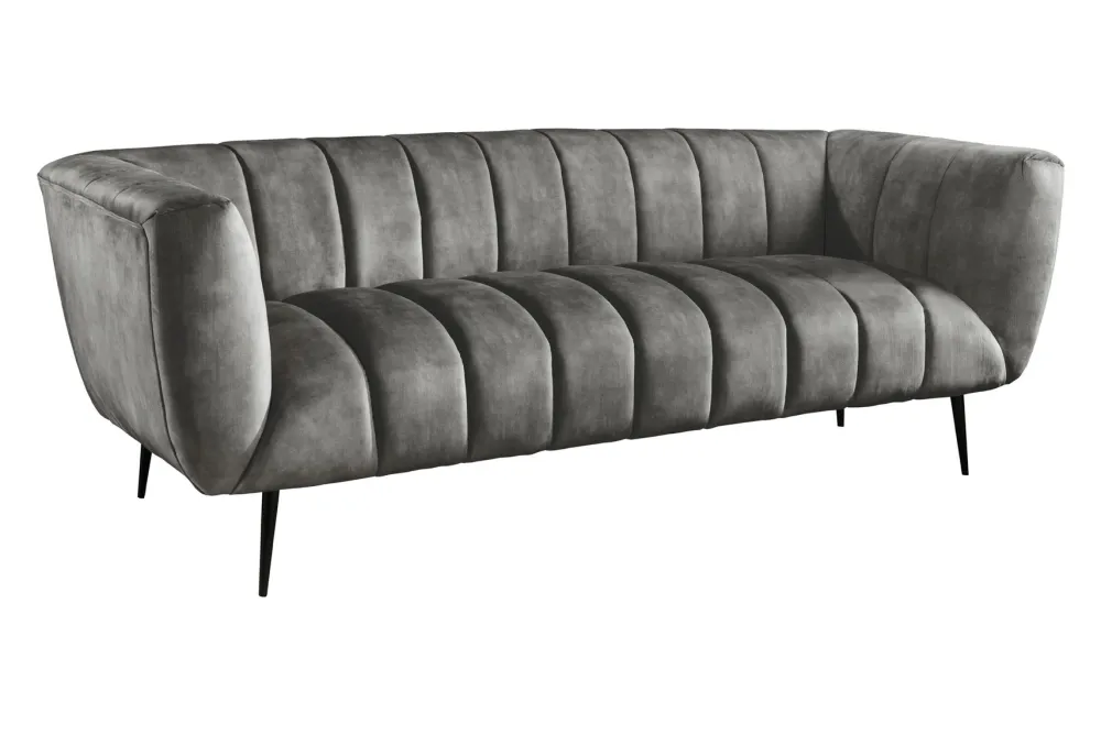 Riess-Ambiente Samt Möbel|Retro Möbel > Design 3-Sitzer Sofa NOBLESSE 225cm grau Samt Federkern schwarze Metallfüße