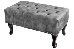 Riess-Ambiente Polsterhocker|Sitzhocker > Design Sitzhocker CHESTERFIELD 80cm grau Samt Knopfheftung Nietenbesatz
