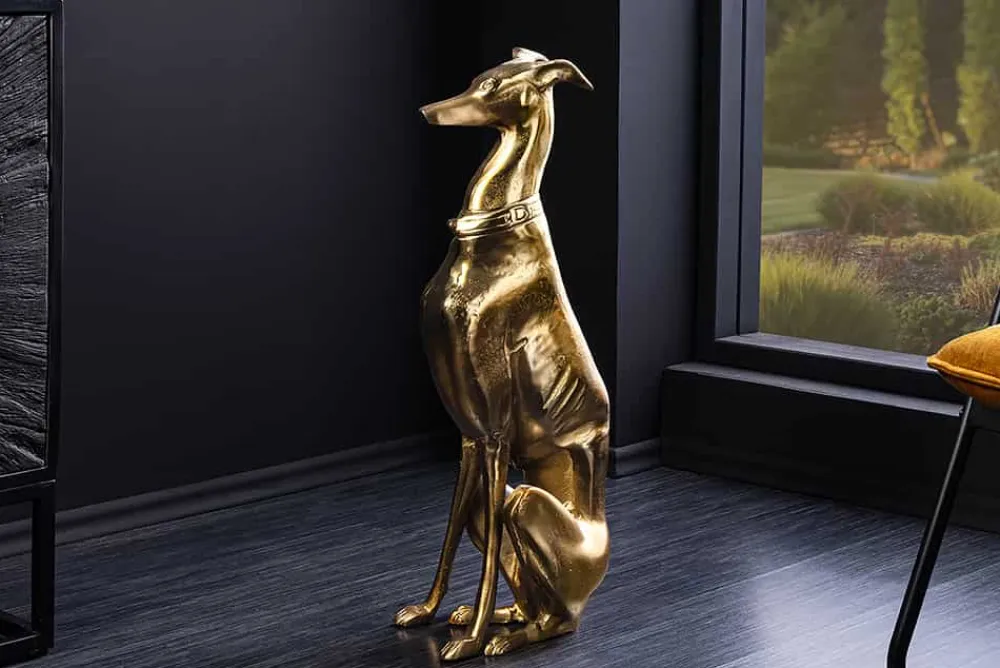 Riess-Ambiente Dekoration > Design Skulptur GREYHOUND 70cm gold Metall Aluminium Windhund Figur