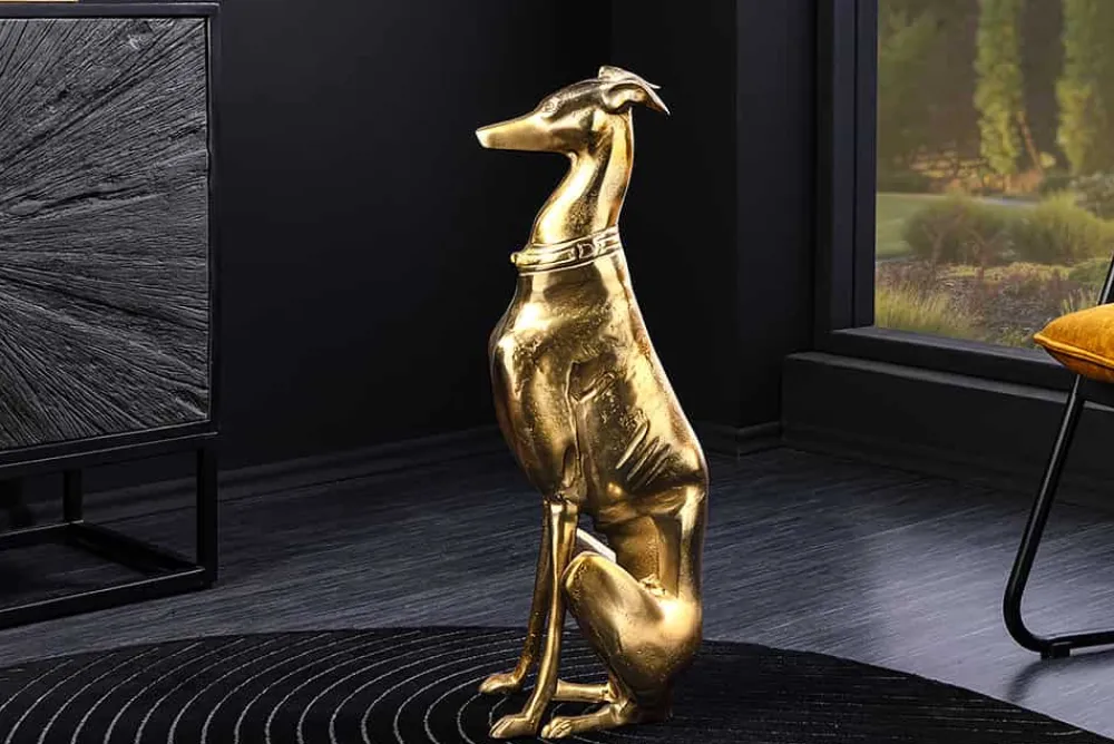 Riess-Ambiente Dekoration > Design Skulptur GREYHOUND 70cm gold Metall Aluminium Windhund Figur