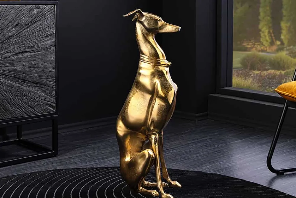 Riess-Ambiente Dekoration > Design Skulptur GREYHOUND 70cm gold Metall Aluminium Windhund Figur