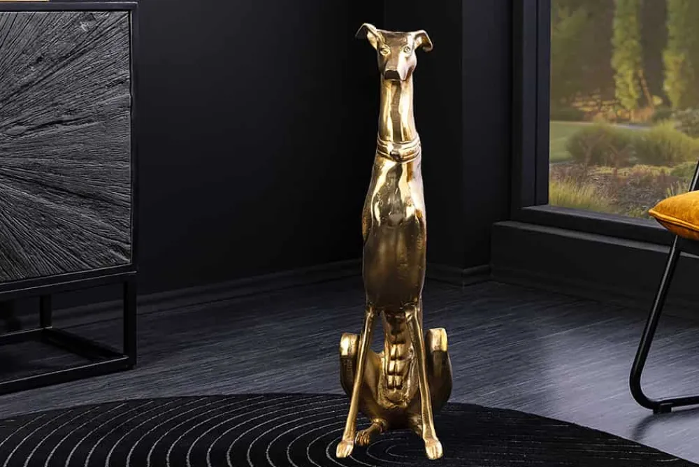 Riess-Ambiente Dekoration > Design Skulptur GREYHOUND 70cm gold Metall Aluminium Windhund Figur