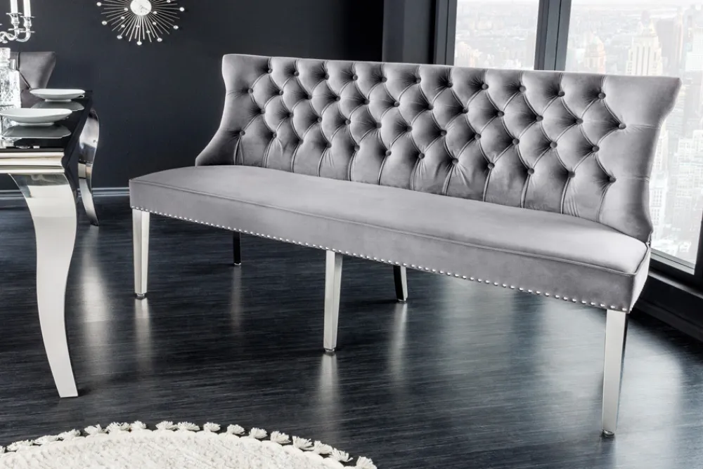 Riess-Ambiente Sitzbänke|Samt Möbel > Design Sofabank CASTLE DELUXE 165cm grau Samt Löwenkopf Chesterfield Barock