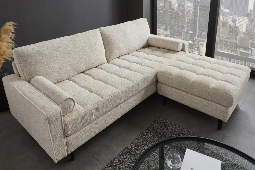 Riess-Ambiente 3-Sitzer Sofa > Design Sofa COZY VELVET 220cm beige Chenille Federkern 3-Sitzer mit goldener Kappe