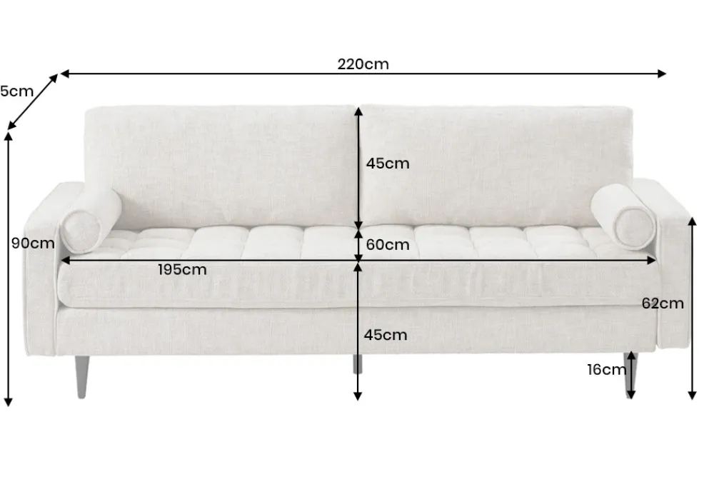 Riess-Ambiente 3-Sitzer Sofa > Design Sofa COZY VELVET 220cm beige Chenille Federkern 3-Sitzer mit goldener Kappe