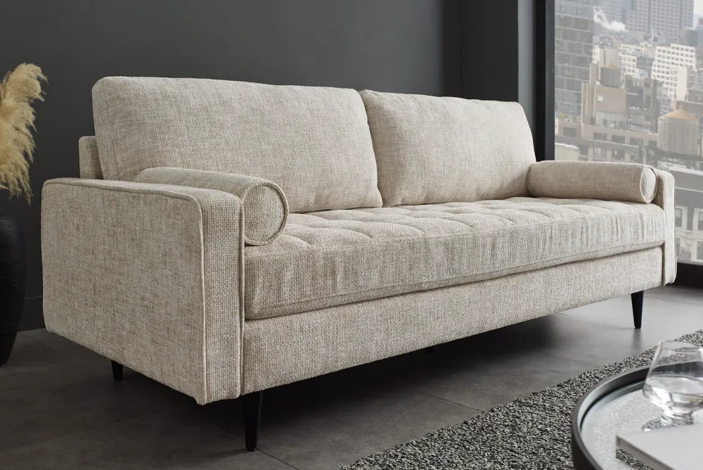 Riess-Ambiente 3-Sitzer Sofa > Design Sofa COZY VELVET 220cm beige Chenille Federkern 3-Sitzer mit goldener Kappe