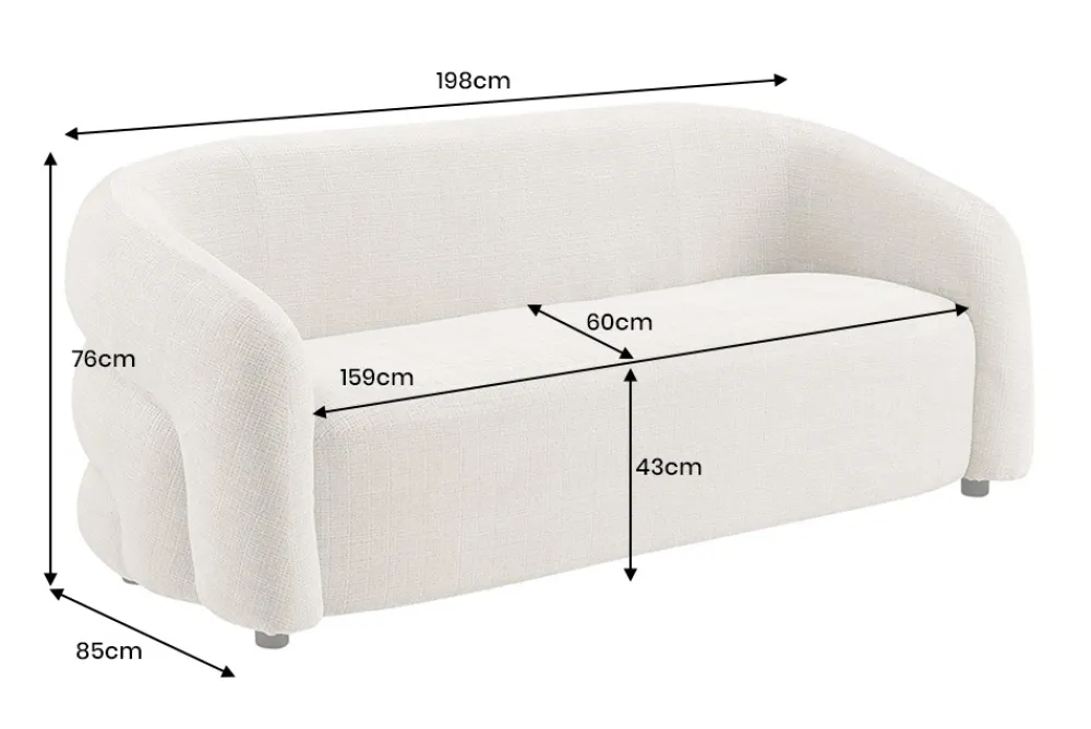 Riess-Ambiente Skandinavisch|3-Sitzer Sofa > Design Sofa VOGUE 200cm beige Chenille Cremona 3-Sitzer Couch mit Nosagfederung