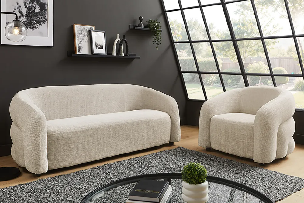 Riess-Ambiente Skandinavisch|3-Sitzer Sofa > Design Sofa VOGUE 200cm beige Chenille Cremona 3-Sitzer Couch mit Nosagfederung