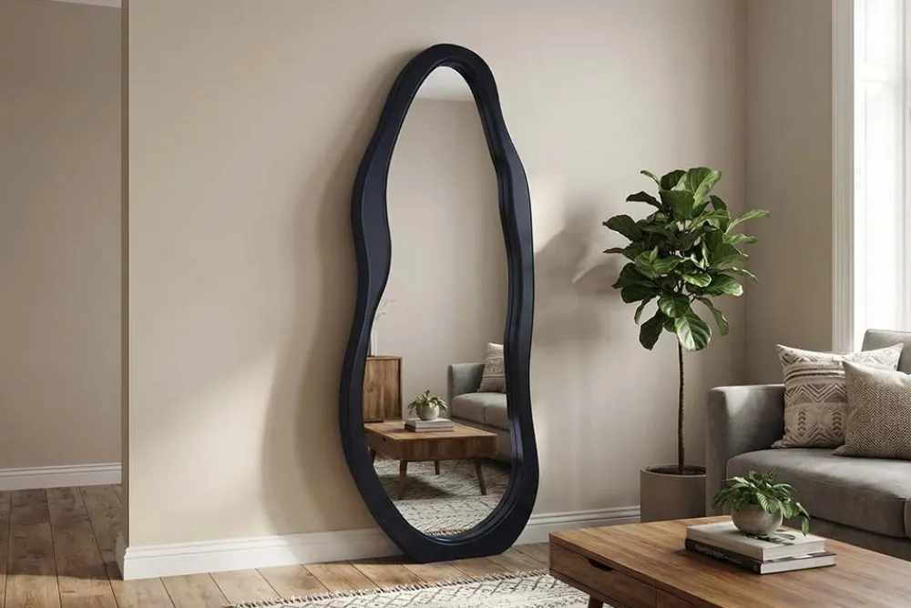 Riess-Ambiente Spiegel > Design Spiegel ORGANIC 180cm schwarz Standspiegel Wandspiegel abgerundeter Rahmen