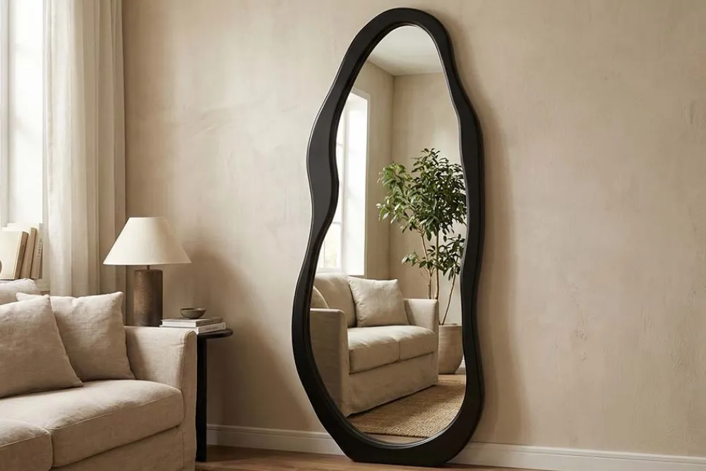 Riess-Ambiente Spiegel > Design Spiegel ORGANIC 180cm schwarz Standspiegel Wandspiegel abgerundeter Rahmen