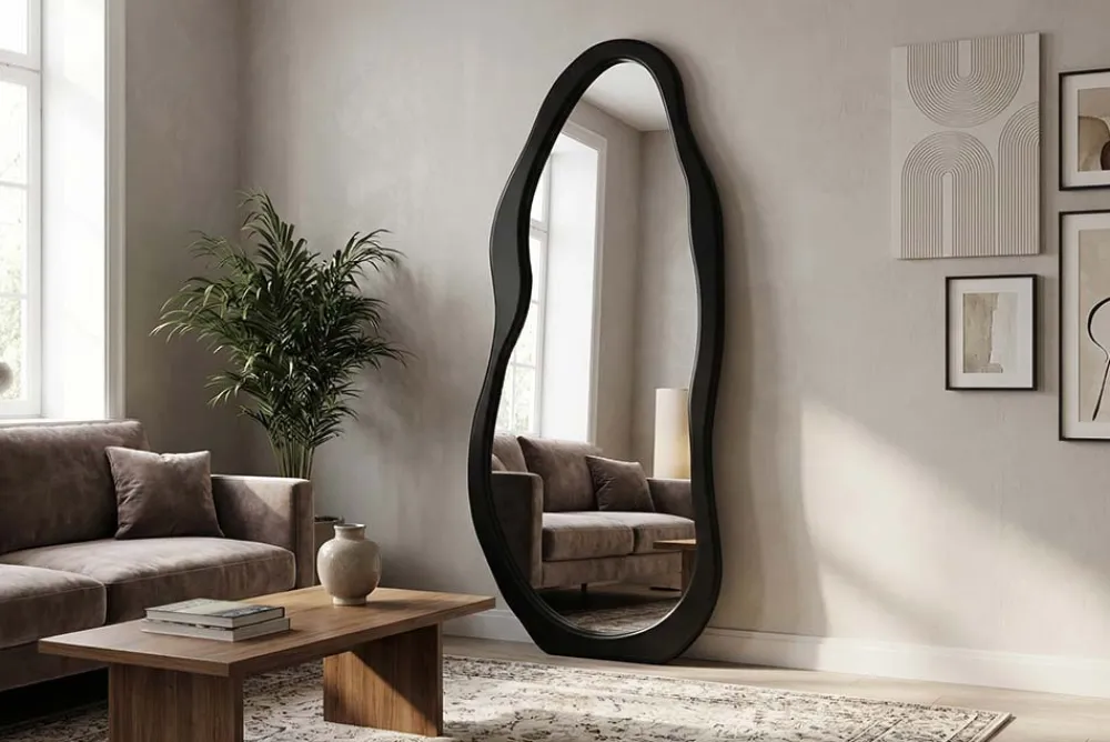 Riess-Ambiente Spiegel > Design Spiegel ORGANIC 180cm schwarz Standspiegel Wandspiegel abgerundeter Rahmen