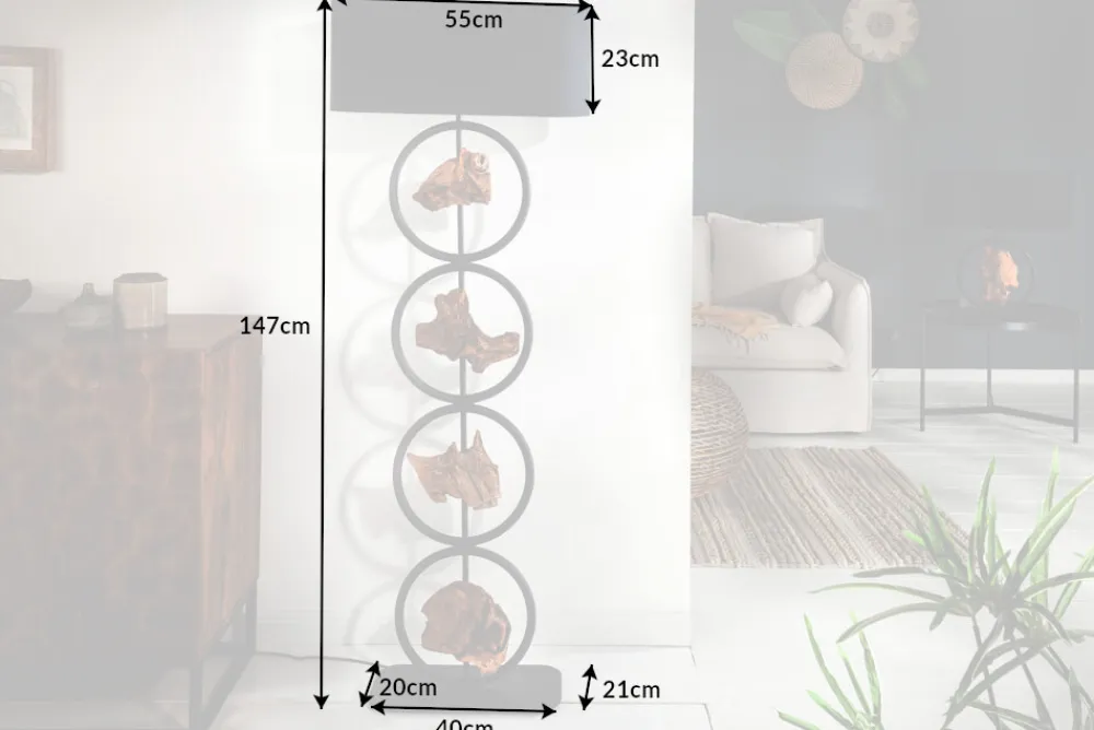 Riess-Ambiente Mehr...|Mehr... > Design Stehlampe ELEMENTS 147cm schwarz Baumwollschirm Fuß mit Massivholz