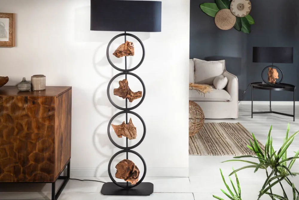 Riess-Ambiente Mehr...|Mehr... > Design Stehlampe ELEMENTS 147cm schwarz Baumwollschirm Fuß mit Massivholz