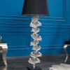 Riess-Ambiente Retro Möbel|Stehleuchten > Design Stehlampe GINKGO 122cm schwarz Stoffschirm silber Metall handmade Marmor-Fuß