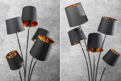 Riess-Ambiente Goldene Möbel|Retro Möbel > Design Stehlampe LEVELS 176cm mit 5 Leinenschirmen schwarz gold Stehleuchte