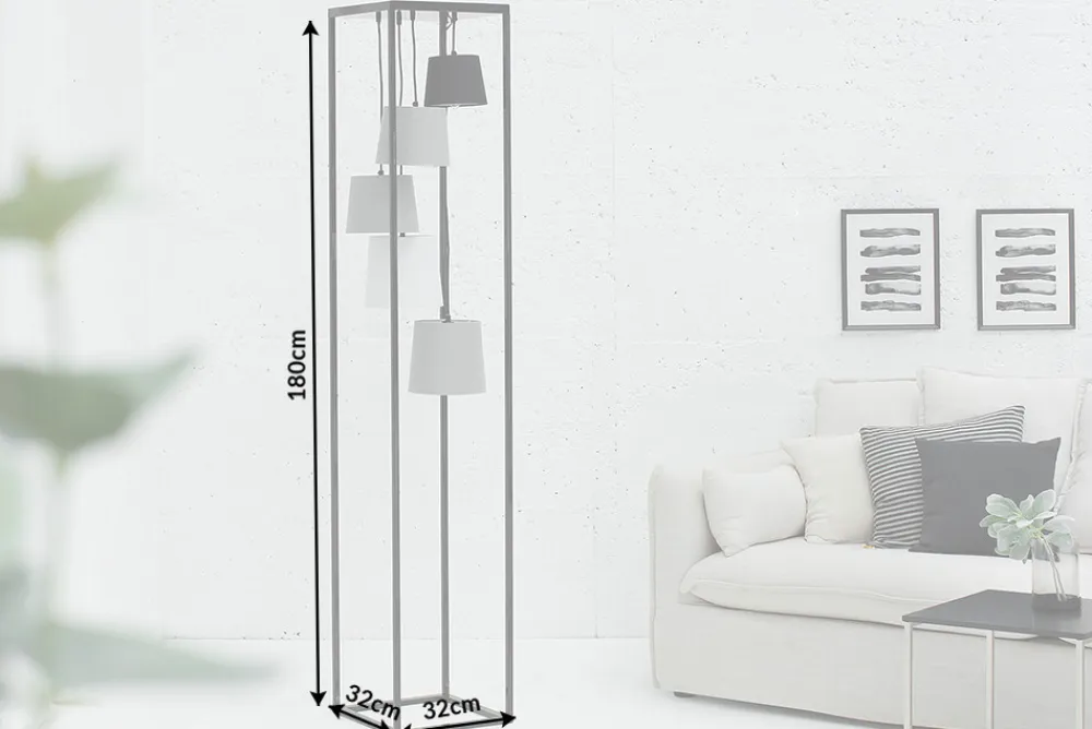 Riess-Ambiente Retro Möbel|Stehleuchten > Design Stehlampe LEVELS 180cm schwarz grau 5 Leinenschirme