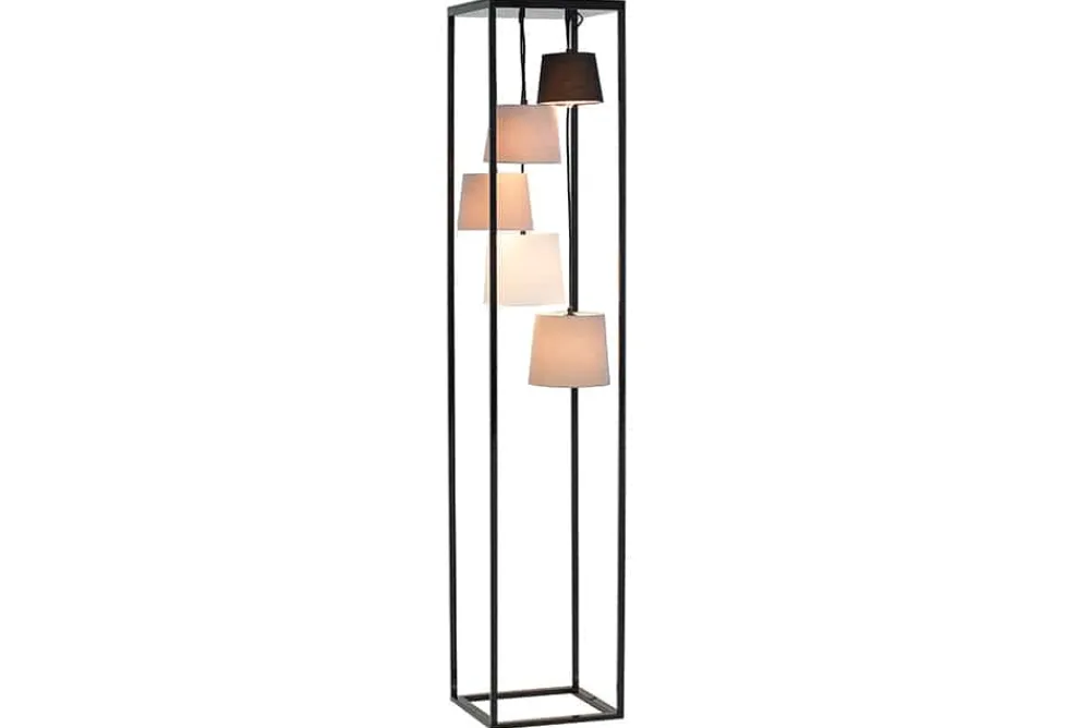 Riess-Ambiente Retro Möbel|Stehleuchten > Design Stehlampe LEVELS 180cm schwarz grau 5 Leinenschirme