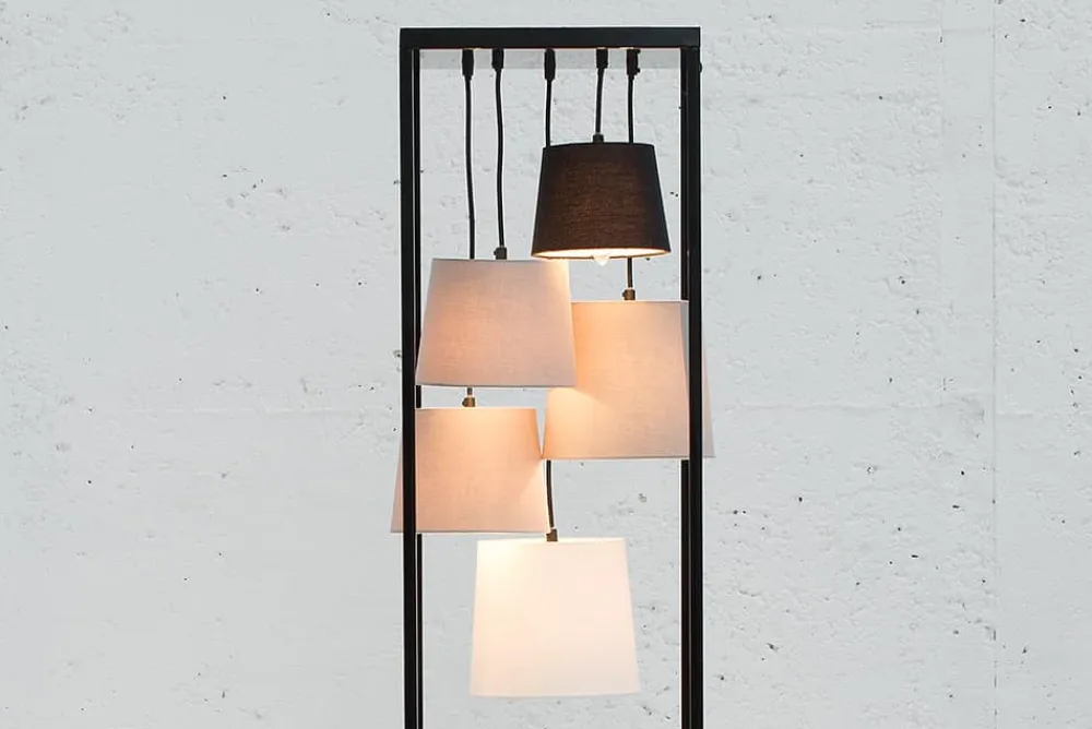 Riess-Ambiente Retro Möbel|Stehleuchten > Design Stehlampe LEVELS 180cm schwarz grau 5 Leinenschirme