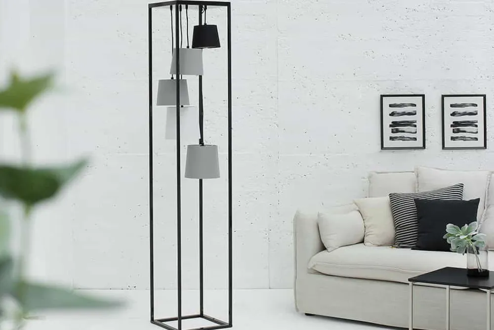 Riess-Ambiente Retro Möbel|Stehleuchten > Design Stehlampe LEVELS 180cm schwarz grau 5 Leinenschirme