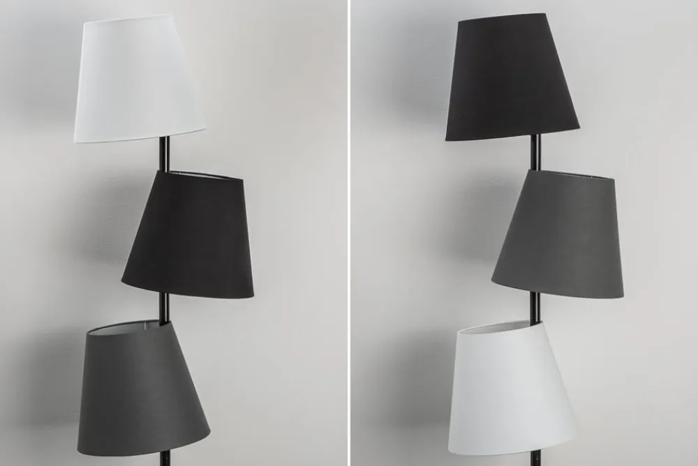 Riess-Ambiente Retro Möbel|Stehleuchten > Design Stehlampe LEVELS 163cm schwarz grau mit 3 Leinenschirmen