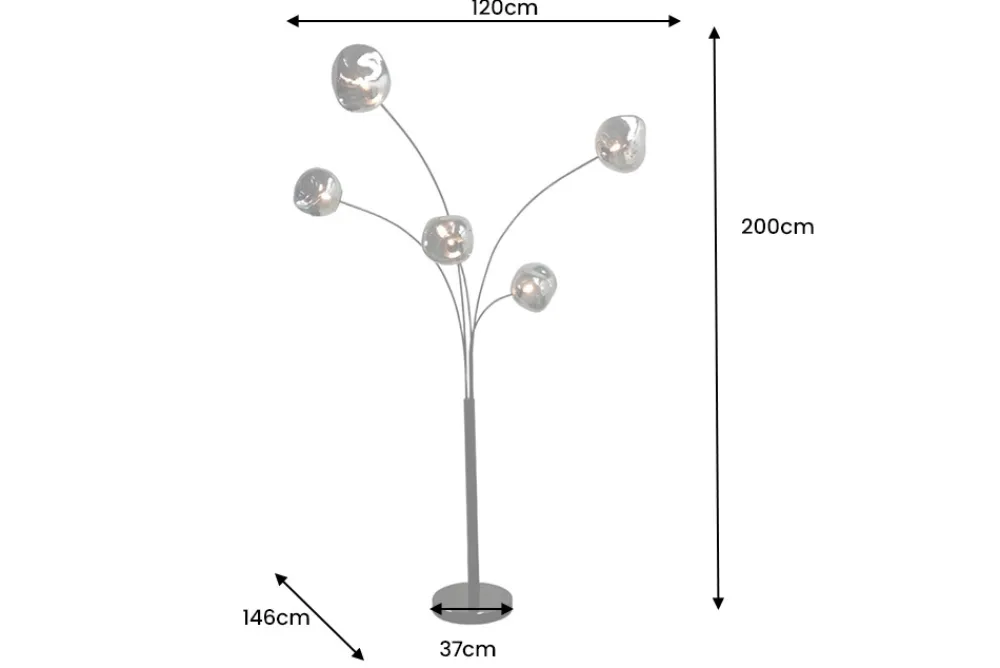 Riess-Ambiente Stehleuchten > Design Stehlampe LIQUID DIAMOND 200cm schwarz smoke grau fünf Glasschirme mit Marmorfuß