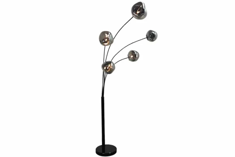 Riess-Ambiente Stehleuchten > Design Stehlampe LIQUID DIAMOND 200cm schwarz smoke grau fünf Glasschirme mit Marmorfuß