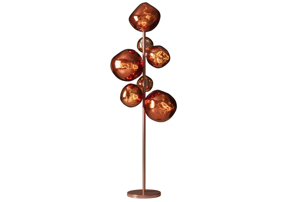 Riess-Ambiente Industrial Loft|Stehleuchten > Design Stehlampe LIQUID DIAMOND 170cm kupfer Glas Stahl sieben Schirme Kugelleuchte