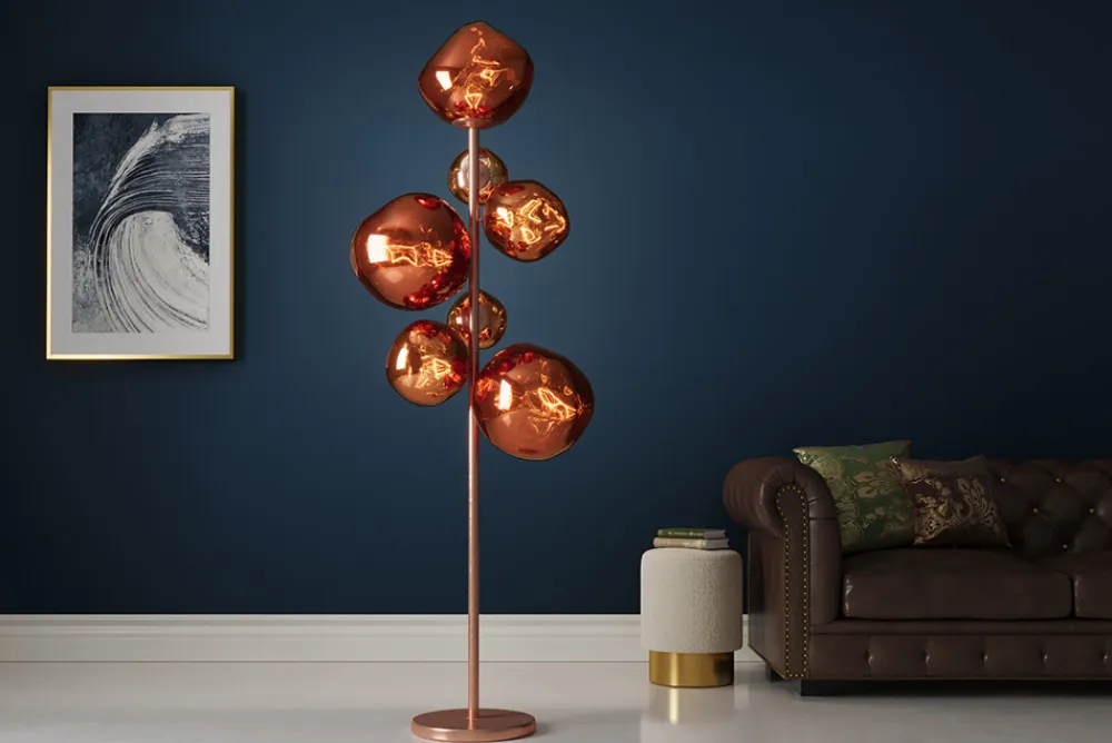 Riess-Ambiente Industrial Loft|Stehleuchten > Design Stehlampe LIQUID DIAMOND 170cm kupfer Glas Stahl sieben Schirme Kugelleuchte