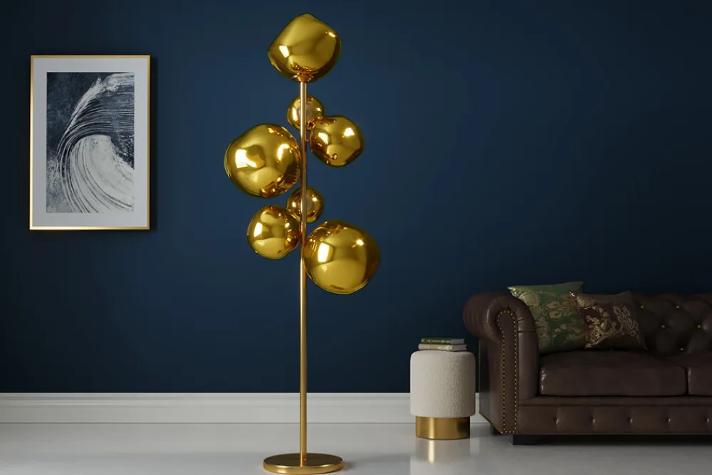 Riess-Ambiente Goldene Möbel|Stehleuchten > Design Stehlampe LIQUID DIAMOND 170cm gold Glas Stahl sieben Schirme Kugelleuchte