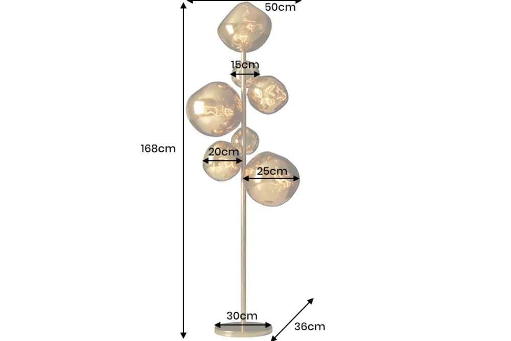 Riess-Ambiente Goldene Möbel|Stehleuchten > Design Stehlampe LIQUID DIAMOND 170cm gold Glas Stahl sieben Schirme Kugelleuchte
